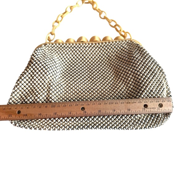 Whiting & Davis Metal Mesh Purse Celluloid KISS Lock Chain Strap Vintage 1940s